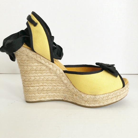 Philip Simon Yellow Peep Toe Espadrille Wedge - Picture 2 of 9